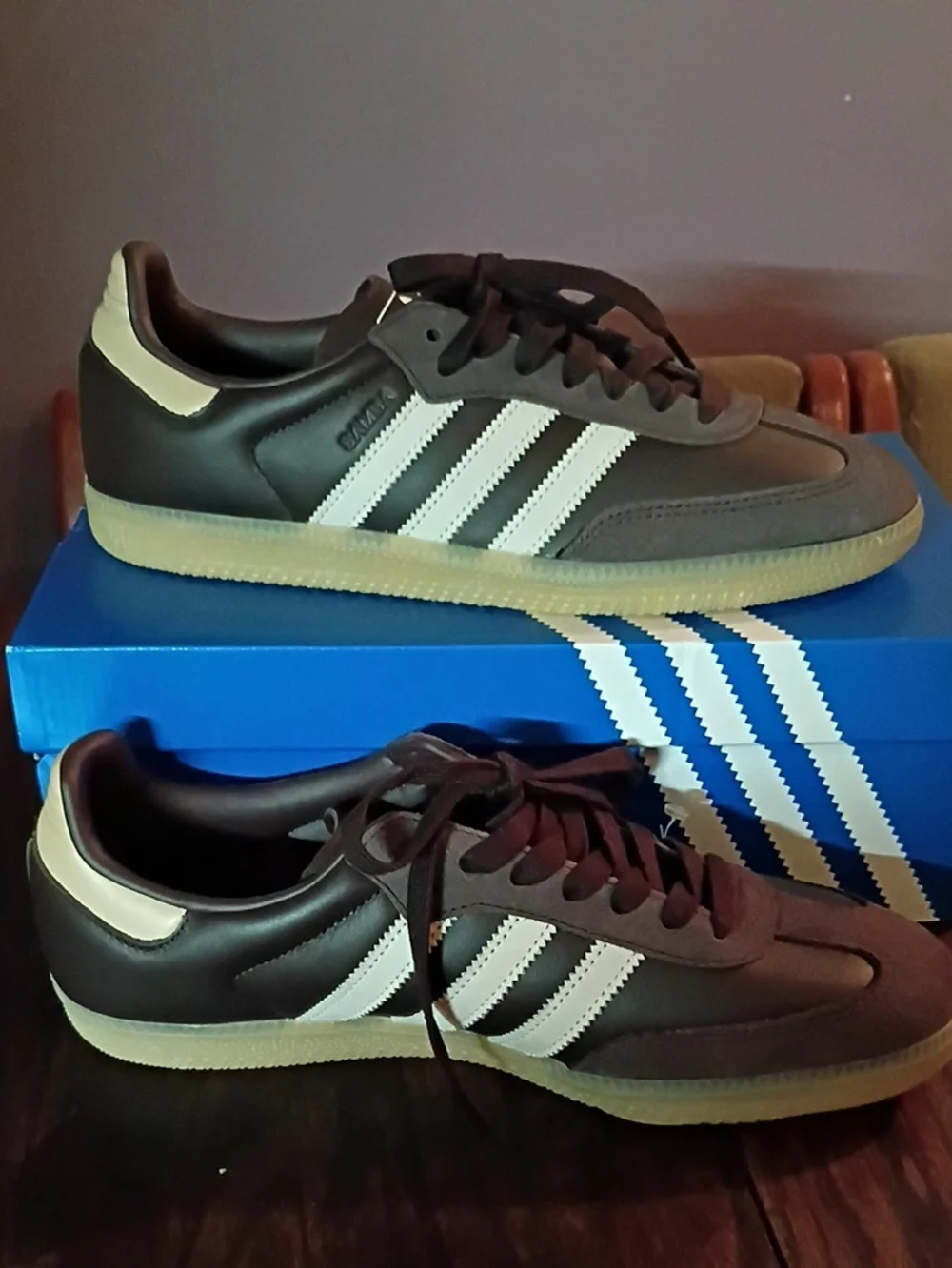 adidas Men’s Brown Leather Sneakers with White Stripes